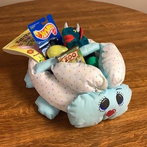 Plush Easter Bunny Basket, Pastel Blue & White
